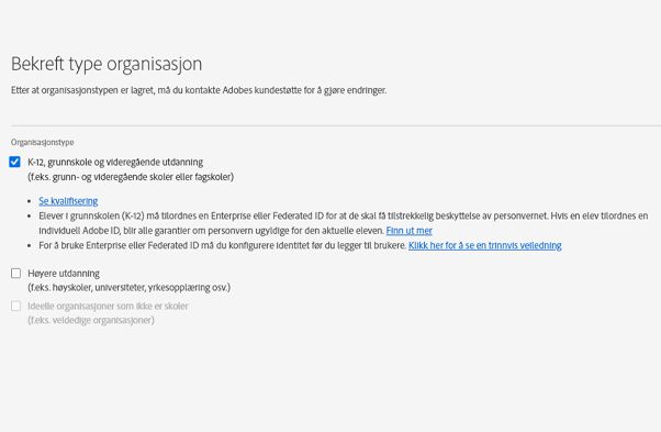 Bekreft organisasjonstypen