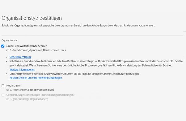 Organisationstyp bestätigen