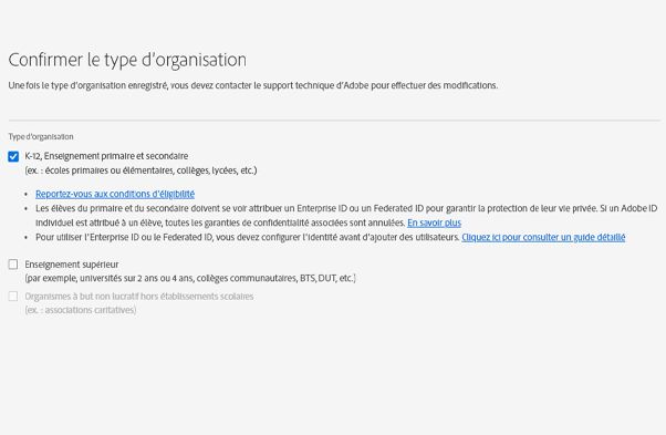 Confirmer le type d’organisation