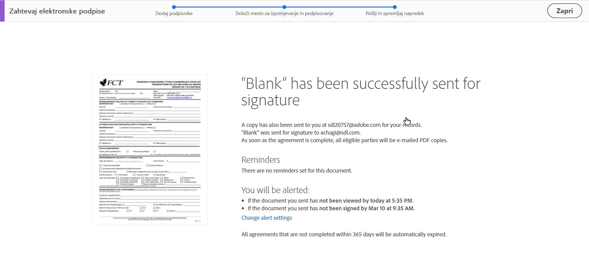 Potvrdenie o odoslaní na podpis