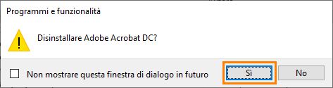 Fai clic su Sì per confermare la disinstallazione