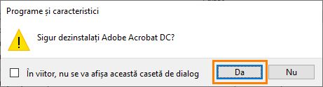 Faceți clic pe Da pentru a confirma dezinstalarea