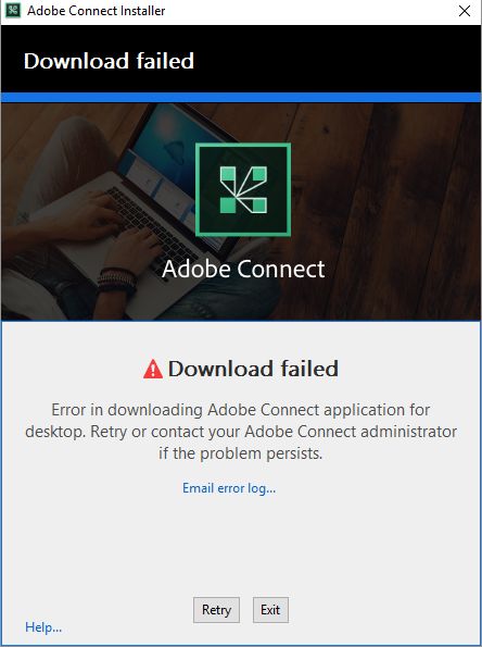 Error de descarga del instalador de la aplicación Adobe Connect