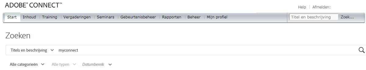 Zoekpagina in Connect Central