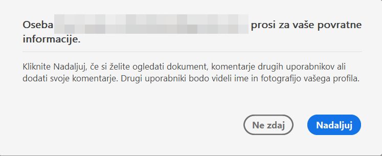 Pogovorno okno za soglasje za datoteke v skupni rabi za pregled