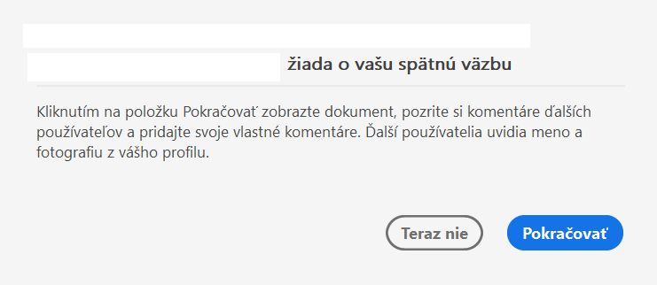 Dialógové okno súhlasu pre súbory zdieľané na revíziu