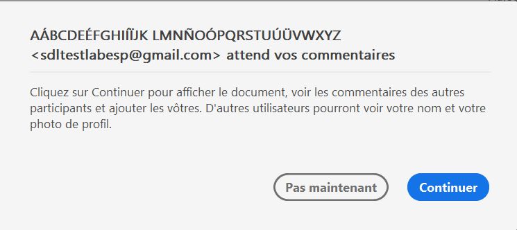 Boîte de dialogue de consentement pour la révision de fichiers partagés