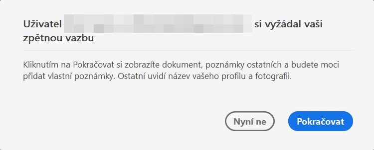 Dialogové okno souhlasu pro soubory sdílené ke kontrole
