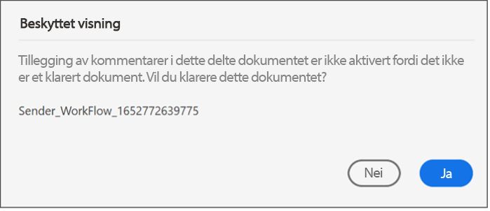 Samtykkedialog for gjennomgang av filer i beskyttet visning