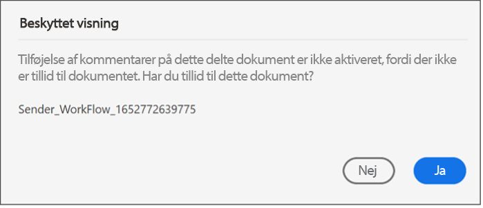 Samtykkedialog for gennemgang af filer i beskyttet visning