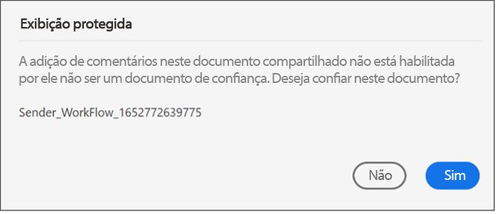 Caixa de diálogo de consentimento para arquivos em revisão na visualização protegida