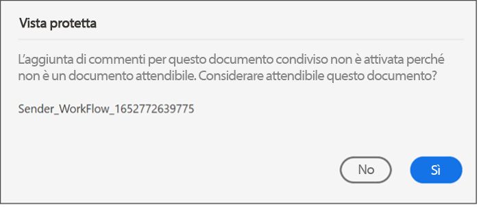 Finestra di dialogo di consenso per la revisione dei file nella vista protetta