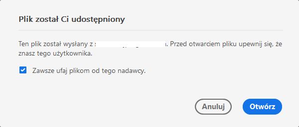 Okno dialogowe zgody dla plików udostępnionych do recenzji