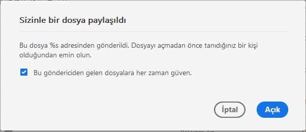 İnceleme için paylaşılan dosyalar için onay iletişim kutusu