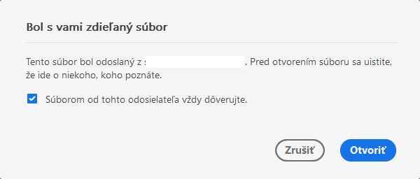 Dialógové okno súhlasu pre súbory zdieľané na revíziu