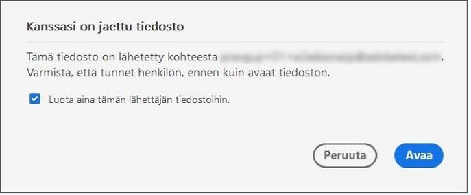 Tarkistamista varten jaettujen tiedostojen suostumusikkuna