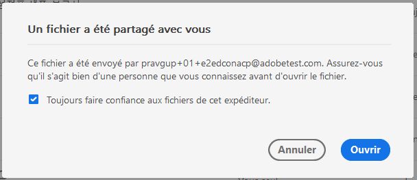 Boîte de dialogue de consentement pour la révision de fichiers partagés
