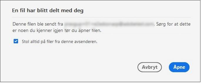 Samtykkedialog for filer som er delt for gjennomgang