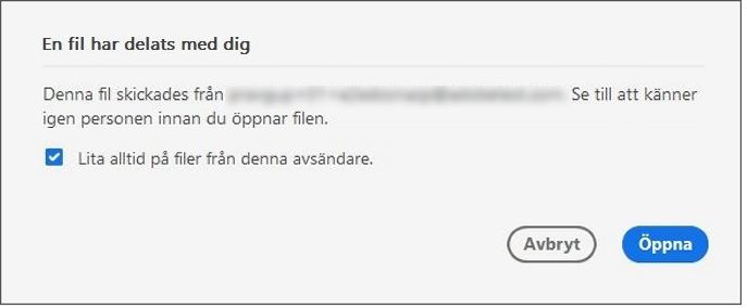 Dialogrutan Samtycke för filer som delas för granskning