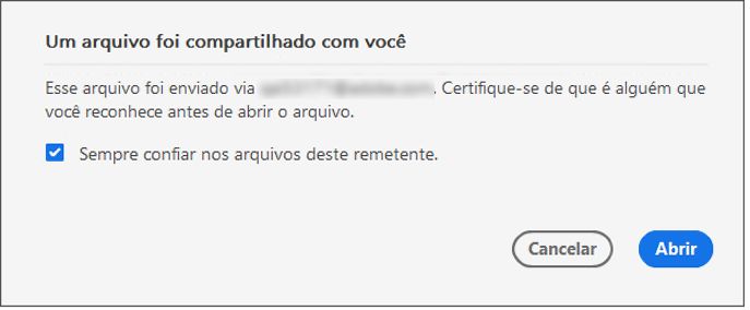 Caixa de diálogo de consentimento para arquivos compartilhados para revisão