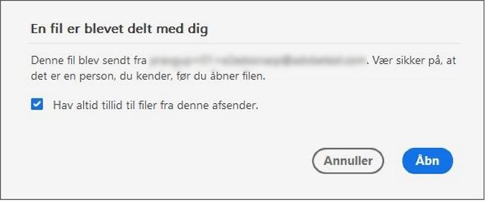 Samtykkedialog for filer, der er delt til gennemgang
