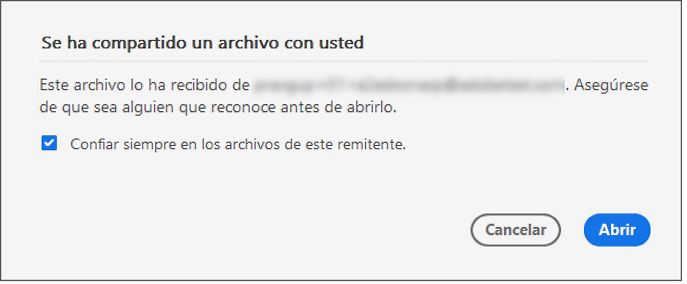 Cuadro de diálogo de consentimiento para archivos compartidos para su revisión