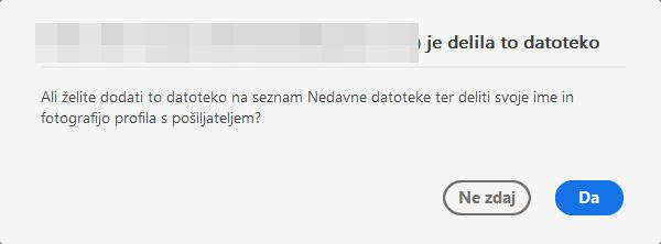 Pogovorno okno za soglasje za datoteke v skupni rabi za ogled