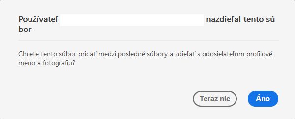 Dialógové okno súhlasu pre súbory zdieľané na prezeranie