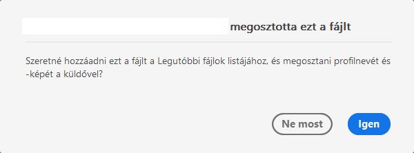 Hozzájárulási párbeszédpanel a megtekintésre megosztott fájlokhoz