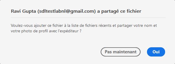 Boîte de dialogue de consentement pour la visualisation de fichiers partagés