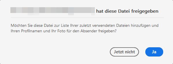 Zustimmungsdialogfeld für Dateien, die zum Anzeigen freigegeben wurden