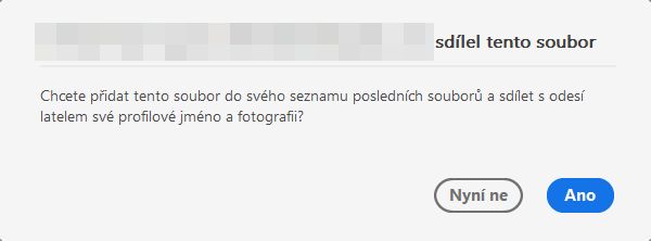 Dialogové okno souhlasu pro soubory sdílené pro prohlížení