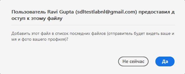 Диалоговое окно согласия для файлов, к которым предоставлен общий доступ для просмотра