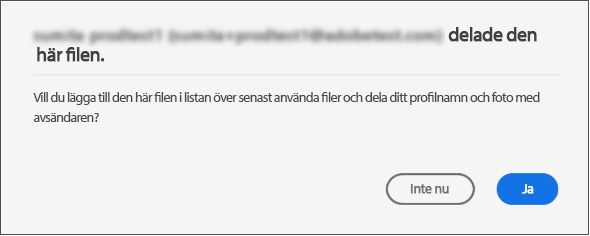 Dialogrutan Samtycke för filer som delas för visning