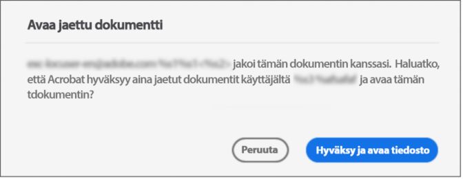 Jaetun tiedoston avaamisen suostumusikkuna