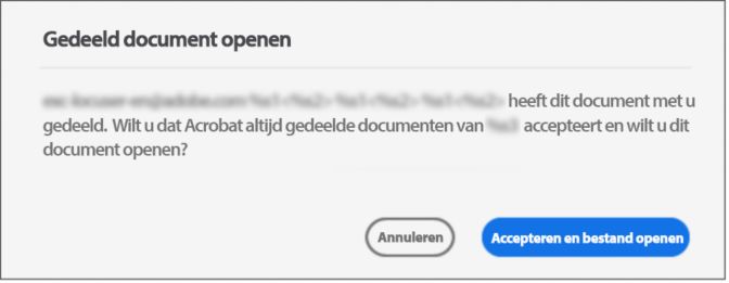 Dialoogvenster voor toestemming om een gedeeld bestand te openen