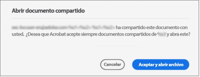 Cuadro de diálogo de consentimiento para abrir un archivo compartido