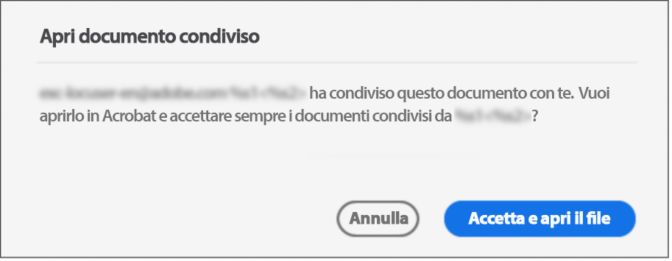 Finestra di dialogo di consenso per l’apertura di un file condiviso