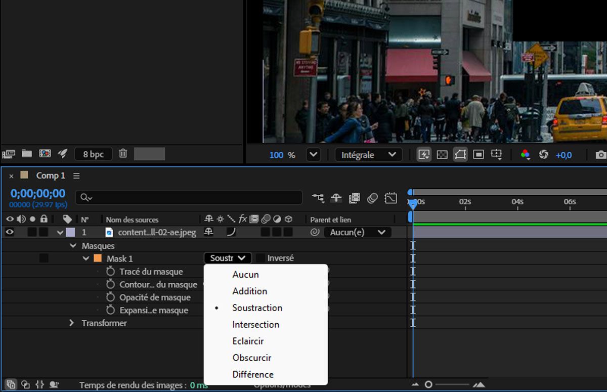 L’image possède un masque. Sous l’option Masque, Soustraire est sélectionné.