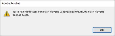 Varoitus, joka näytetään, kun Flash Playeria ei ole asennettu