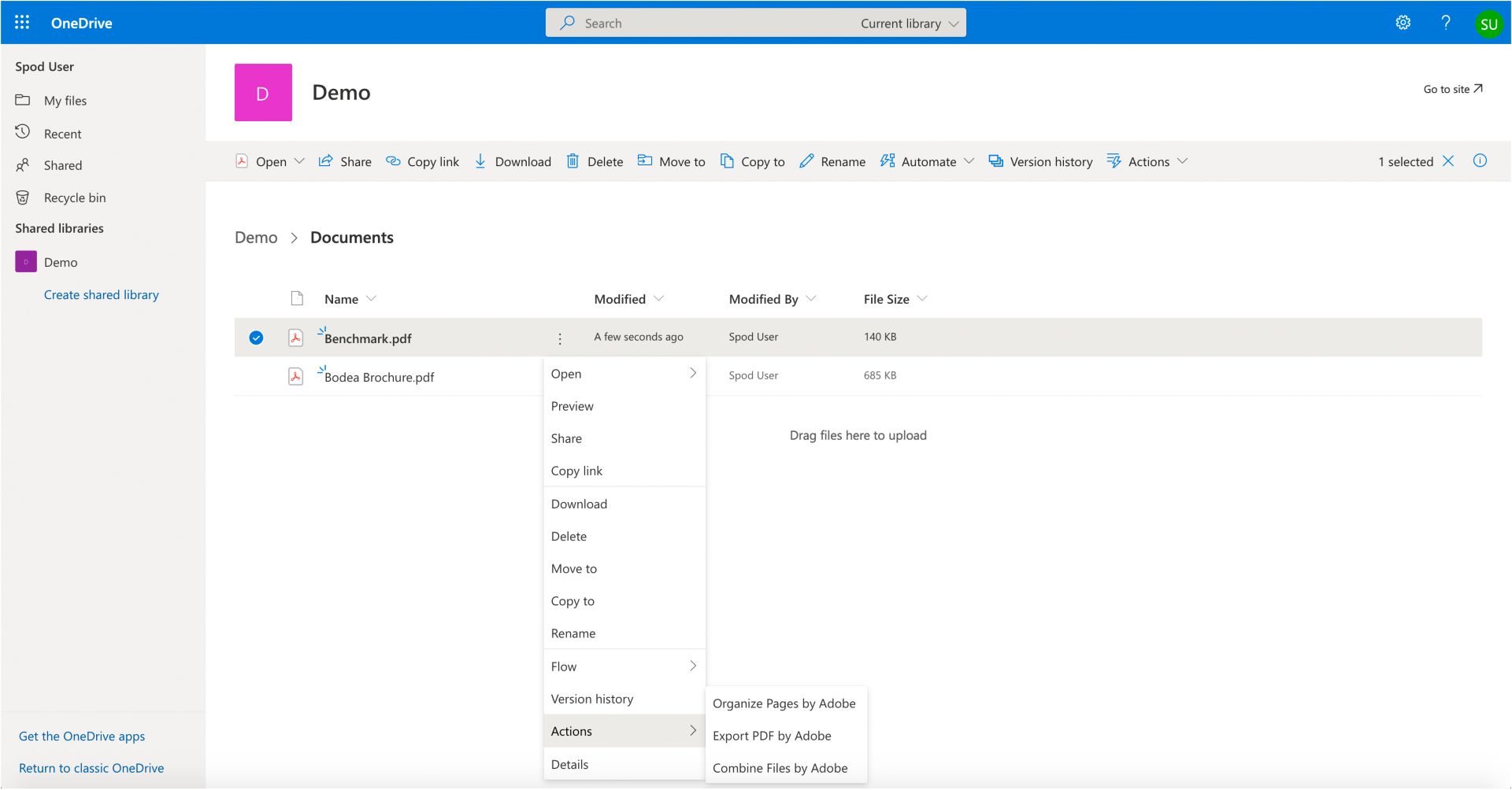 Opciones de menú contextual para un archivo PDF