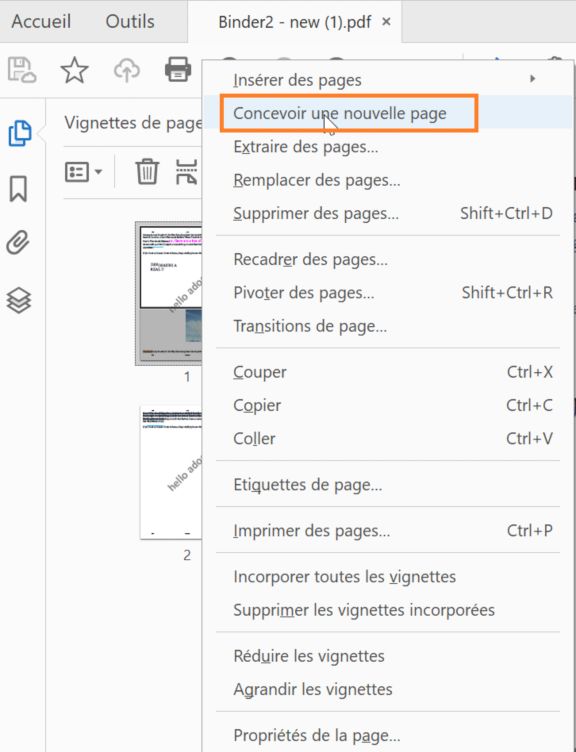 Créer une nouvelle page