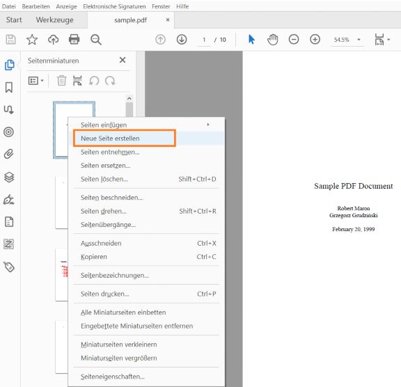 Neue Seite erstellen