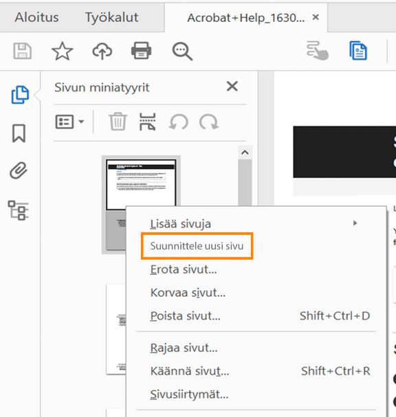 Suunnittele uusi sivu