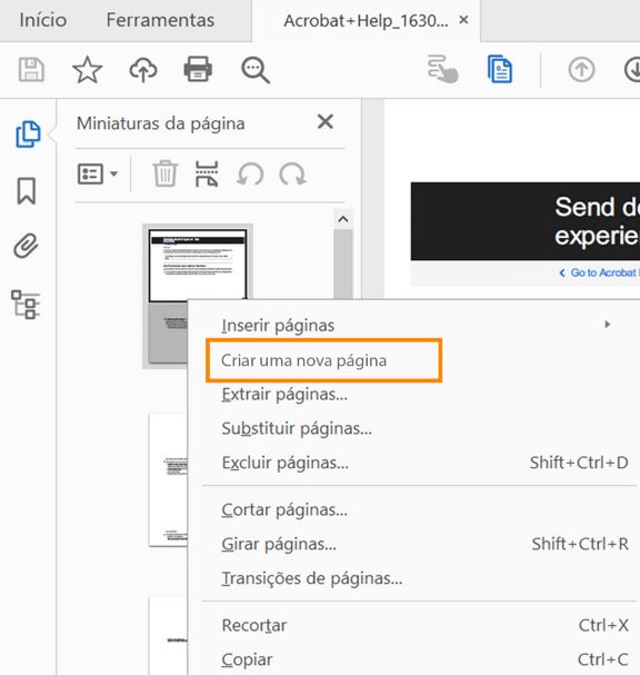 Criar uma nova página