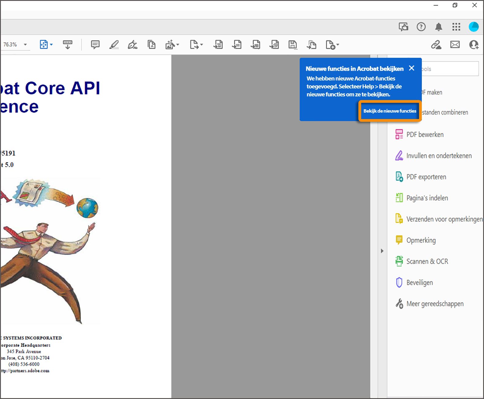 De melding Bekijk de nieuwe functies