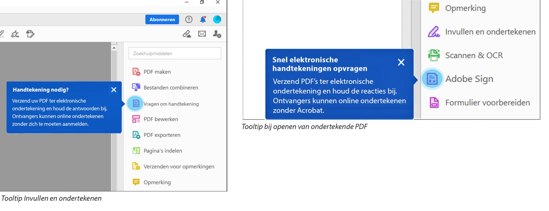 Contextgevoelige tips voor ondertekening