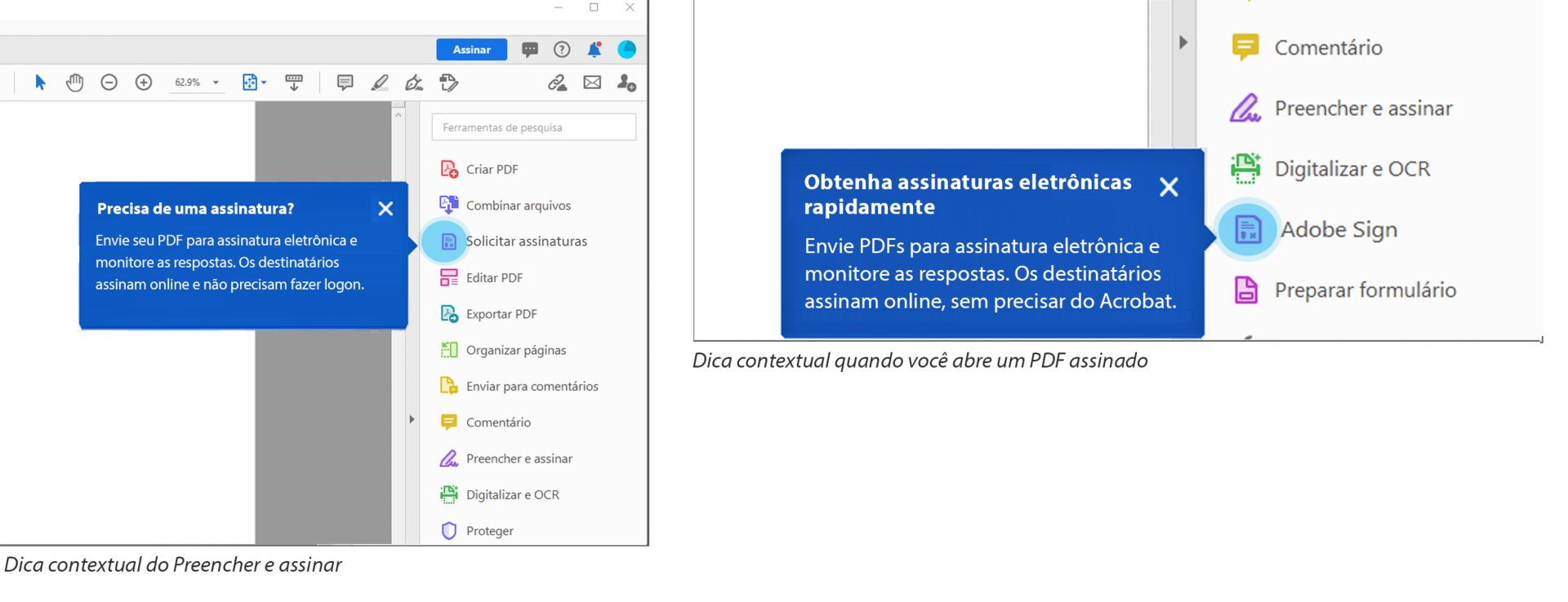 Dicas contextuais do Sign