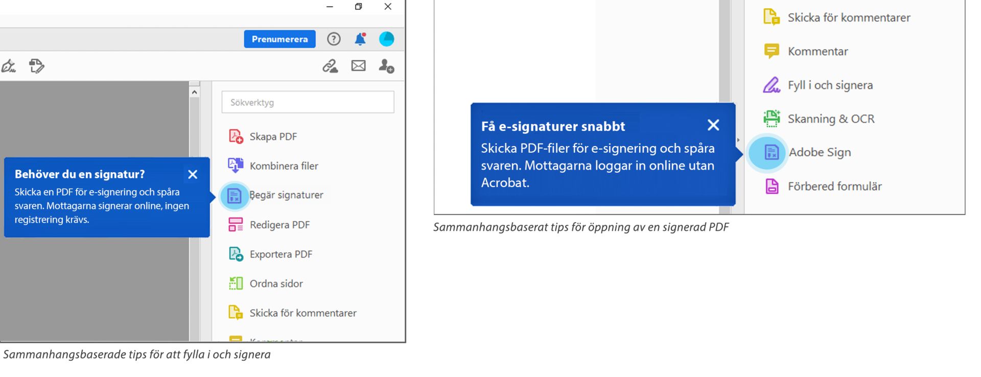 Sammanhangsbaserade tips för Sign