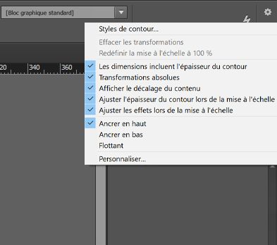 menu du panneau Contrôle